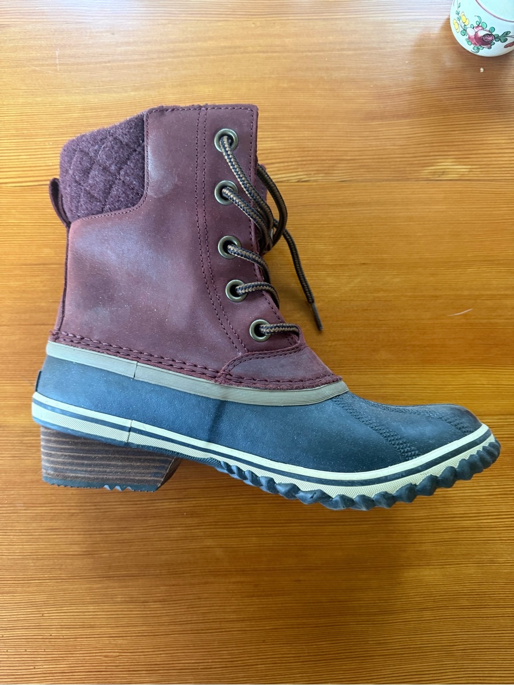 Sorel Women's Two-Tone Lace-Up Waterproof Boot in Burgundy and Charcoal